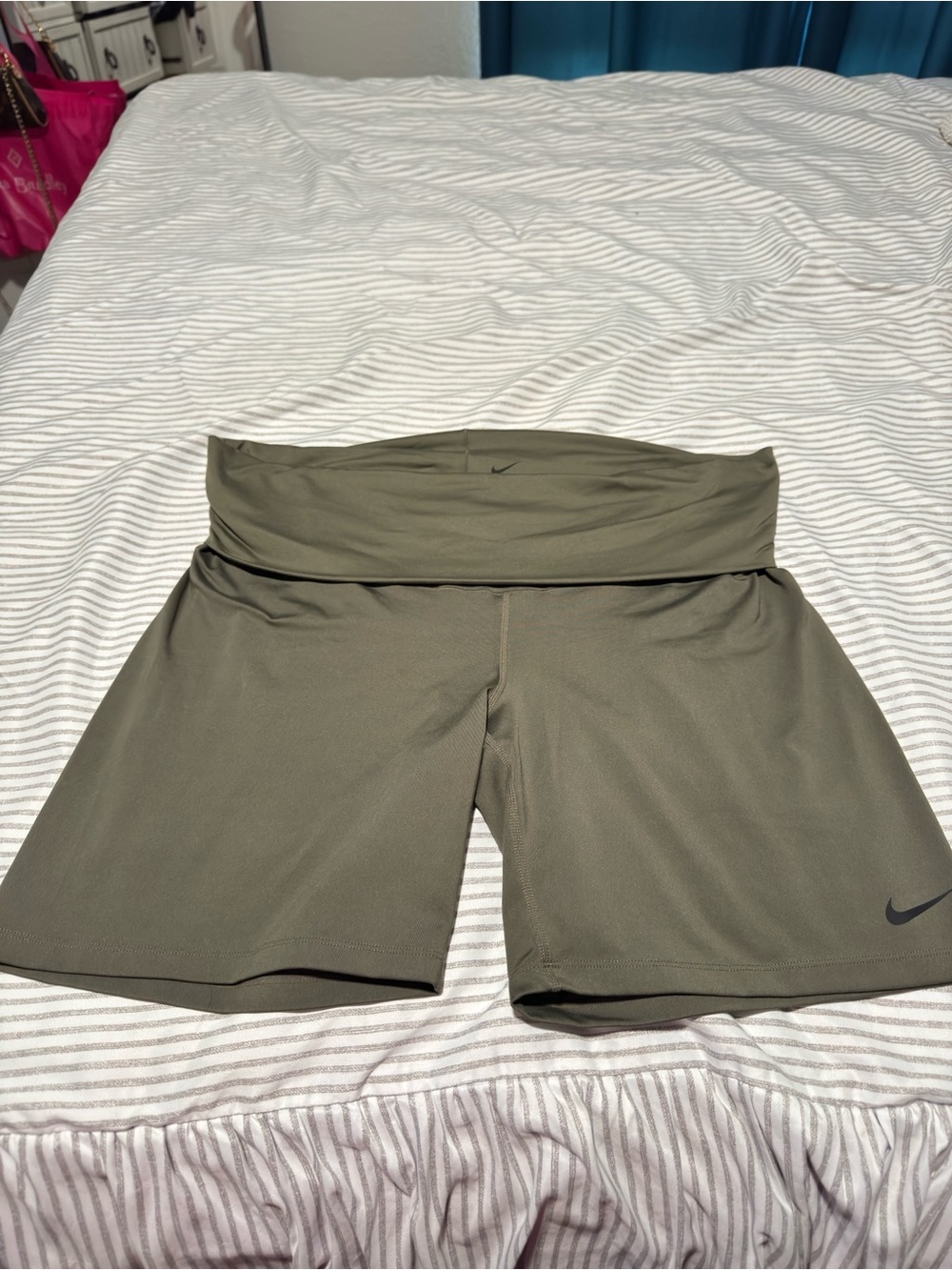 Nike Women's Olive Athletic Fold-Over Waist Shorts